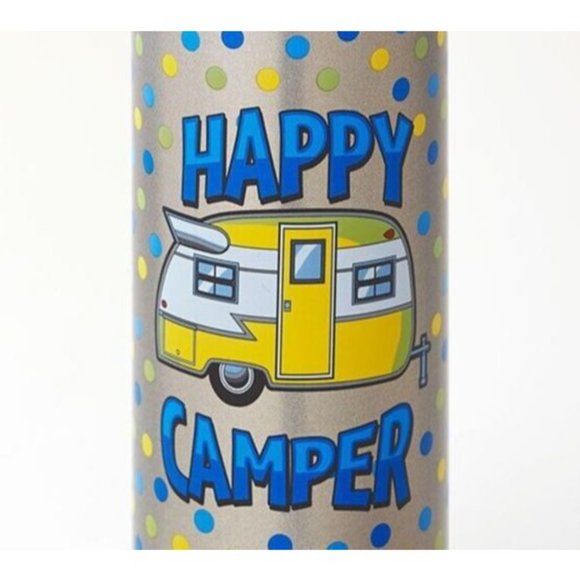 Happy Camper Travel Mug Stainless Steel Beverage Can Flip-Top Spout NEW - Picture 2 of 2